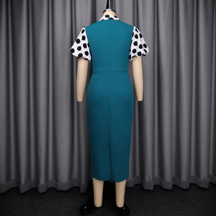 Damen figurbetontes Midi-Kleid mit polka-dot Ärmeln Drune
