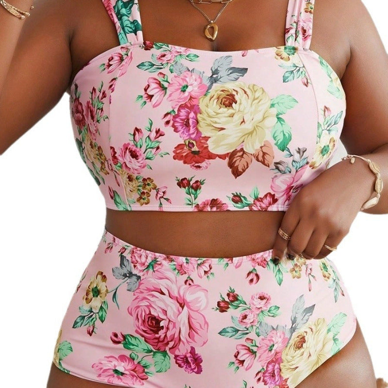 Damen Bikini-Set mit floralem Crop-Top und hohem Taillen-Schnitt Drune
