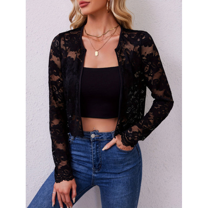 Damen Spitzenjacke mit floralen Mustern und langen Ärmeln Drune