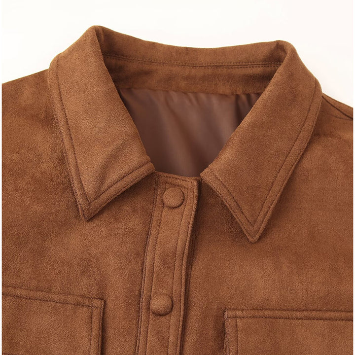 Damen trendige kurz geschnittene Retro-Jacke aus hochwertigem Wildleder-Werkstoff Drune