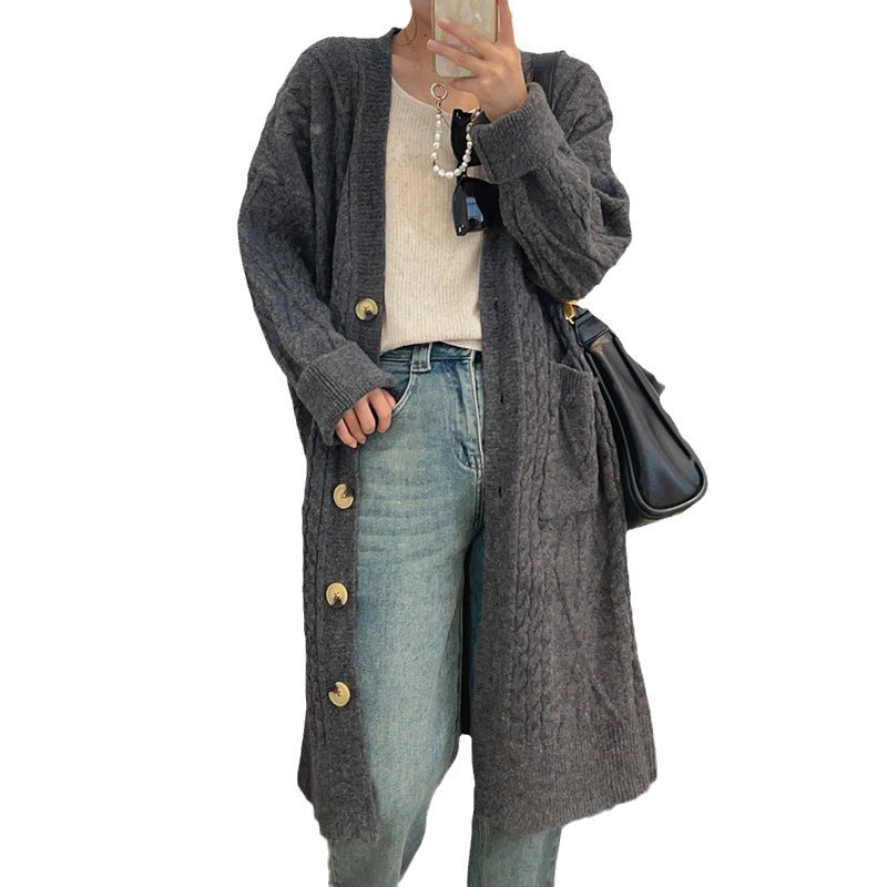 Damen Strickmantel mit Zopfmuster und Taschen Drune