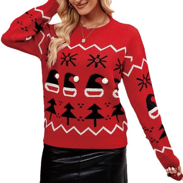 Damen festlicher Weihnachts-Pullover mit verspieltem Motiv und strukturiertem Gewebe Drune