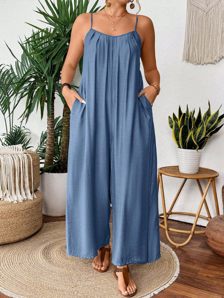 Damen luftiger Jumpsuit mit schmalen Spaghettiträgern und seitlichen Taschen Drune