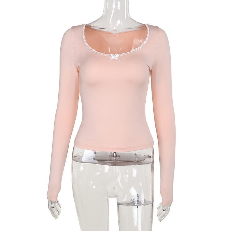 Damen Langarmshirt mit elegantem Rundhalsausschnitt und feinen Spitzenakzenten Drune