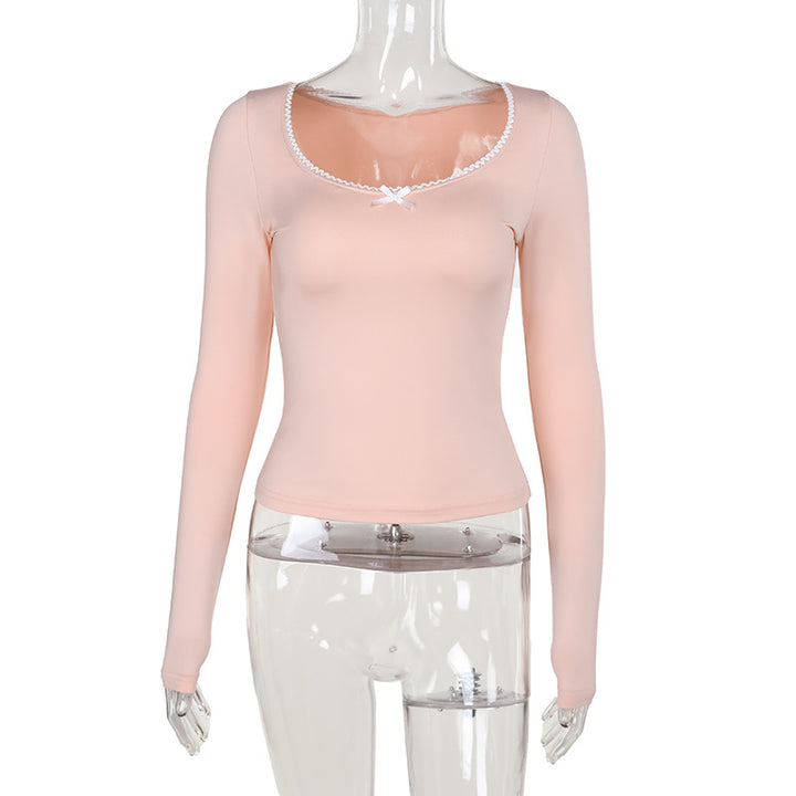 Damen Langarmshirt mit elegantem Rundhalsausschnitt und feinen Spitzenakzenten Drune