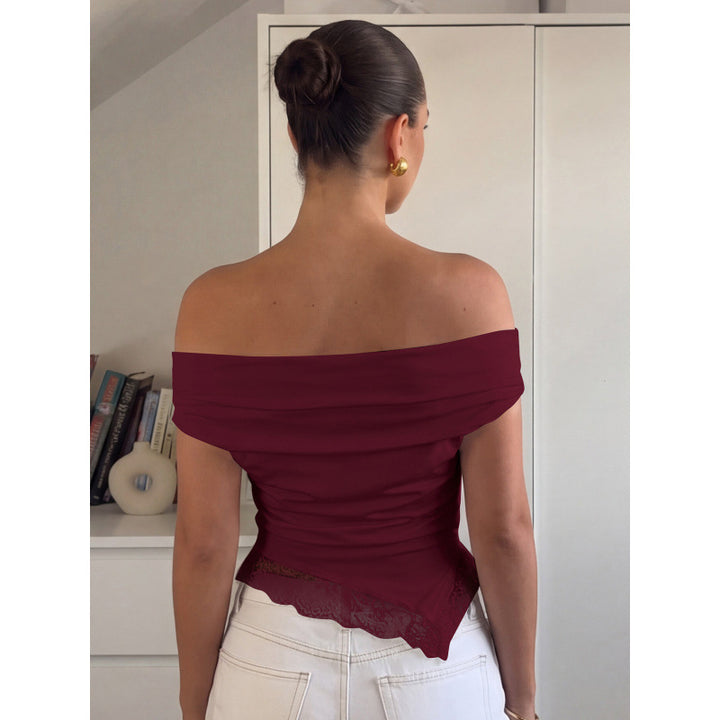 Damen Off-Shoulder Oberteil mit filigranem Spitzendetail und lässigem Schnitt Drune