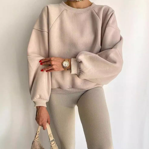 Damen Oversized Sweatshirt mit Puffärmeln Drune
