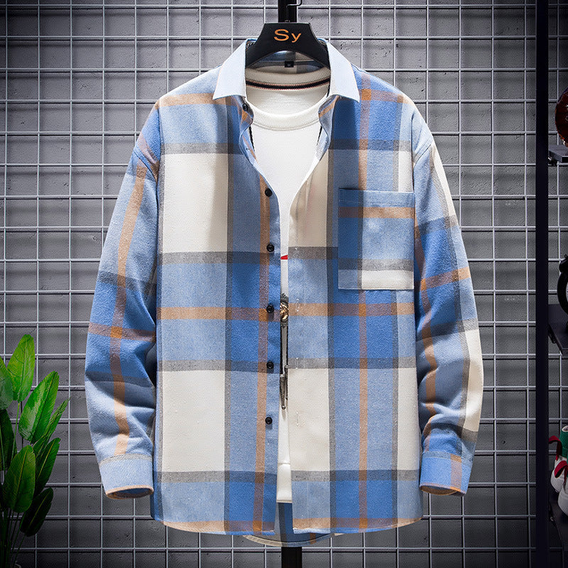 Herren nan kariertes Overshirt aus schwerem Flanell mit Brusttasche und lässigem Schnitt Drune