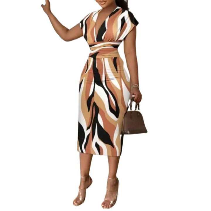 Damen Wickelkleid mit modernem Muster und figurbetonter Silhouette Drune