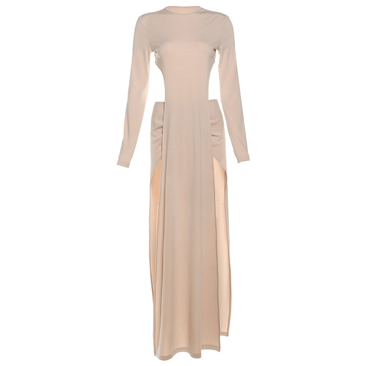 Damen Elegantes Maxikleid mit schmalem Schnitt und hohen Schlitzen Drune