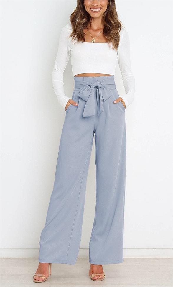 Damen elegante weite Stoffhose mit Taillengürtel Drune