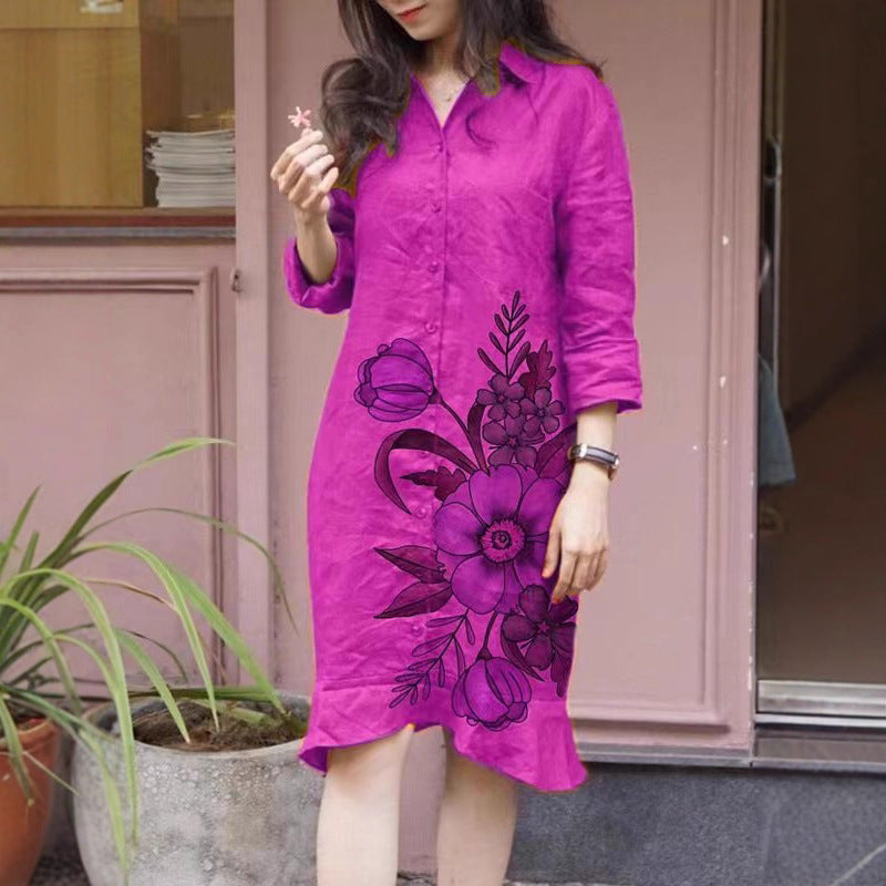 Damen Hemdblusenkleid mit floralen Motiven und tailliertem Schnitt Drune