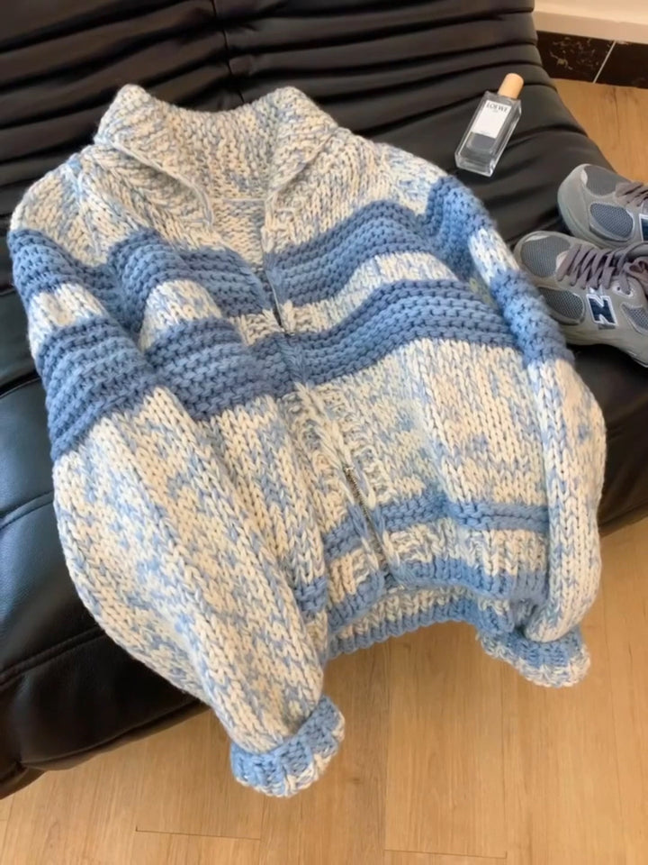 Damen Strickjacke mit breiten Streifen und hochwertigem Reißverschluss Drune