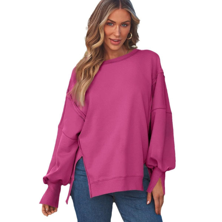 Damen Lässiger Oversize-Sweatshirt mit weitem Kragen und Seitenöffnungen Drune
