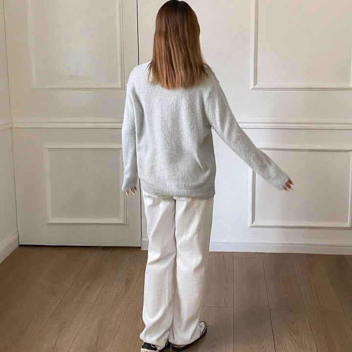 Damen Kuscheliger Strickpullover mit Knopfdetail Drune