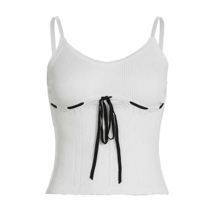 Damen sportliches Trägershirt mit innovativem Schnitt und dekorativem Bindeband Drune
