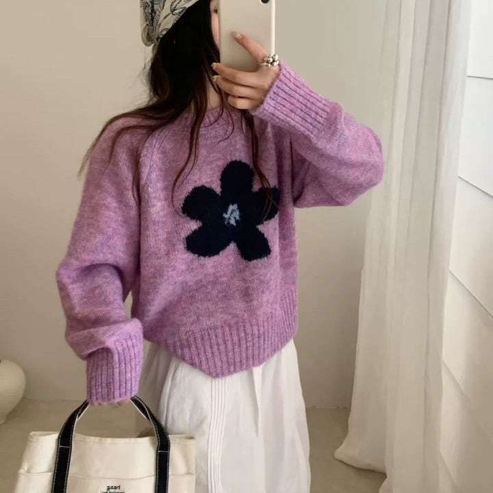 Damen Pullover mit floralem Design und hochflorigem Material Drune