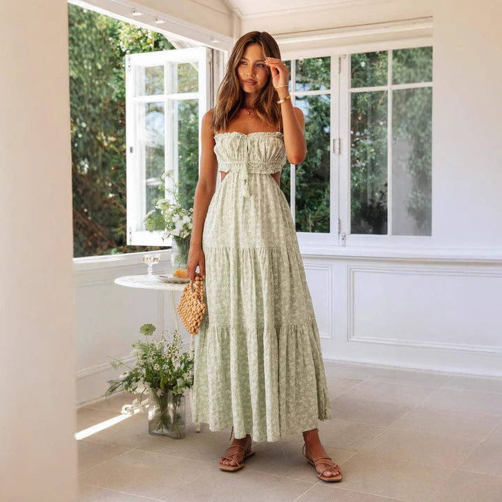 Damen Maxikleid mit Cut-Out-Design und verspielten Rüschen Drune
