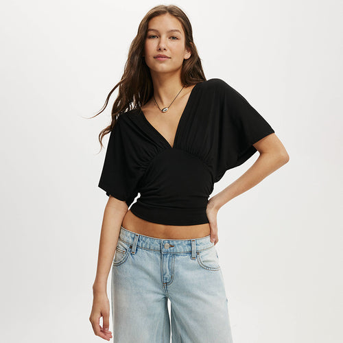 Damen elegantes Oberteil mit lässigem Schnitt und modischem V-Ausschnitt Drune