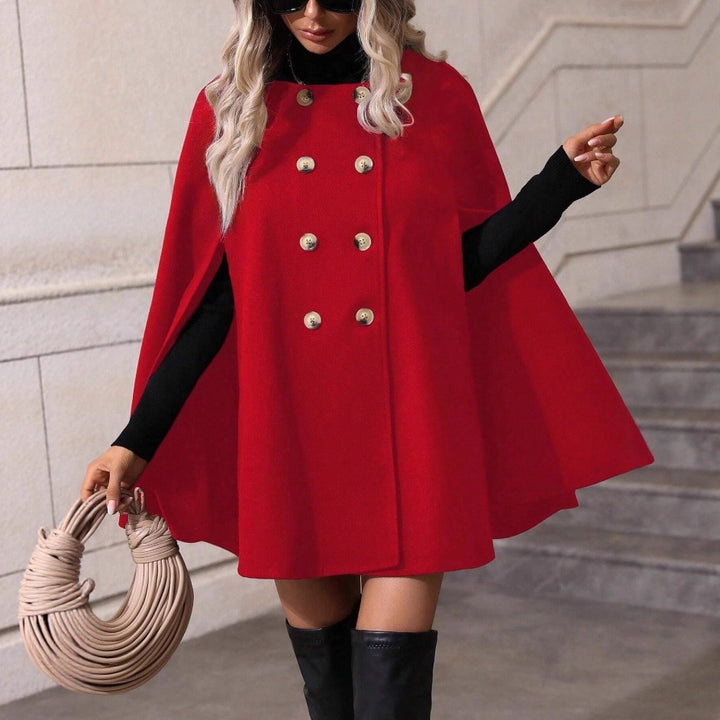 Damen elegante Schurwoll-Capejacke mit doppelter Knopf-Leiste Drune