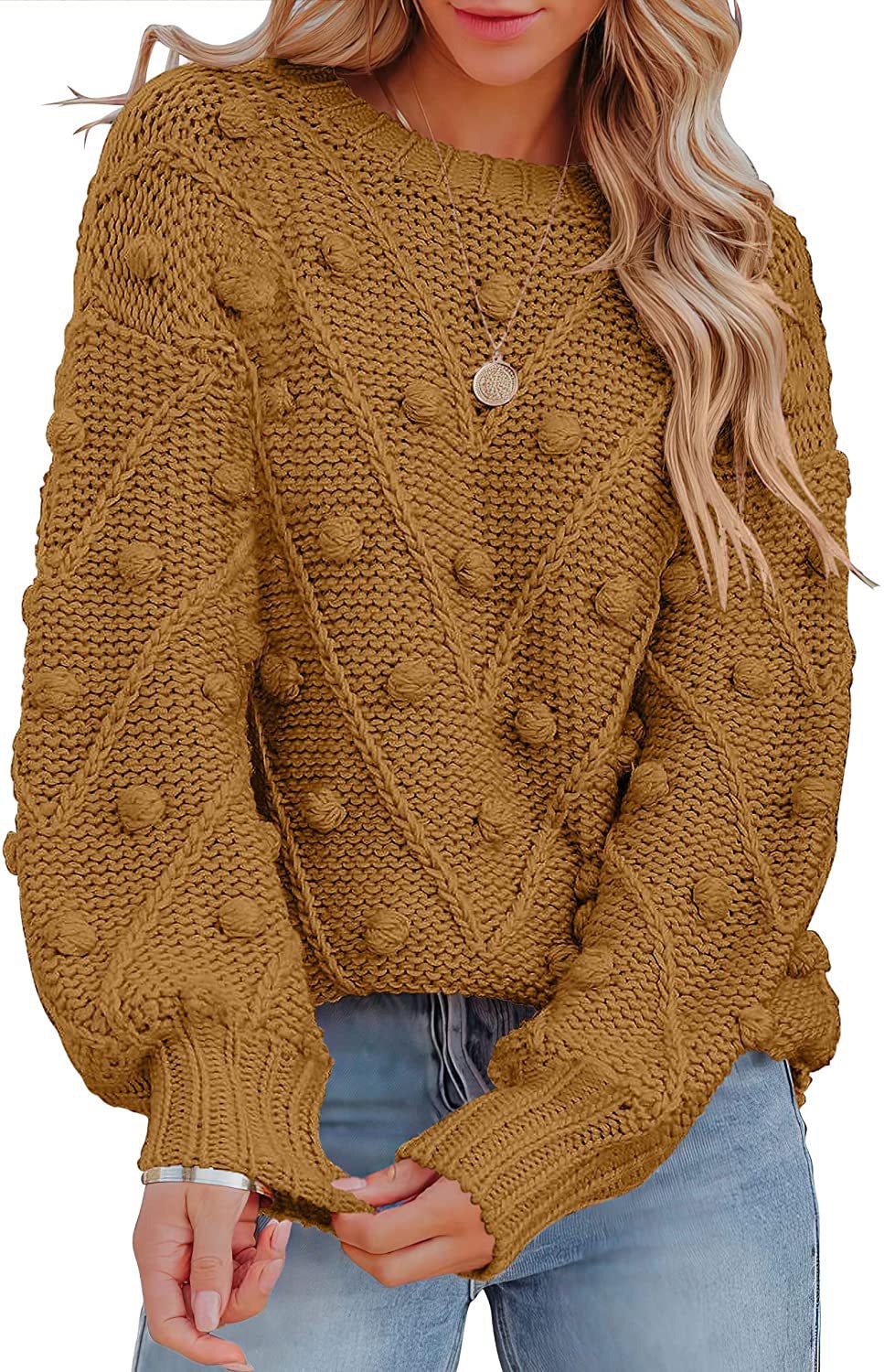 Damen stylischer Strickpullover mit strukturiertem 3D-Muster Drune