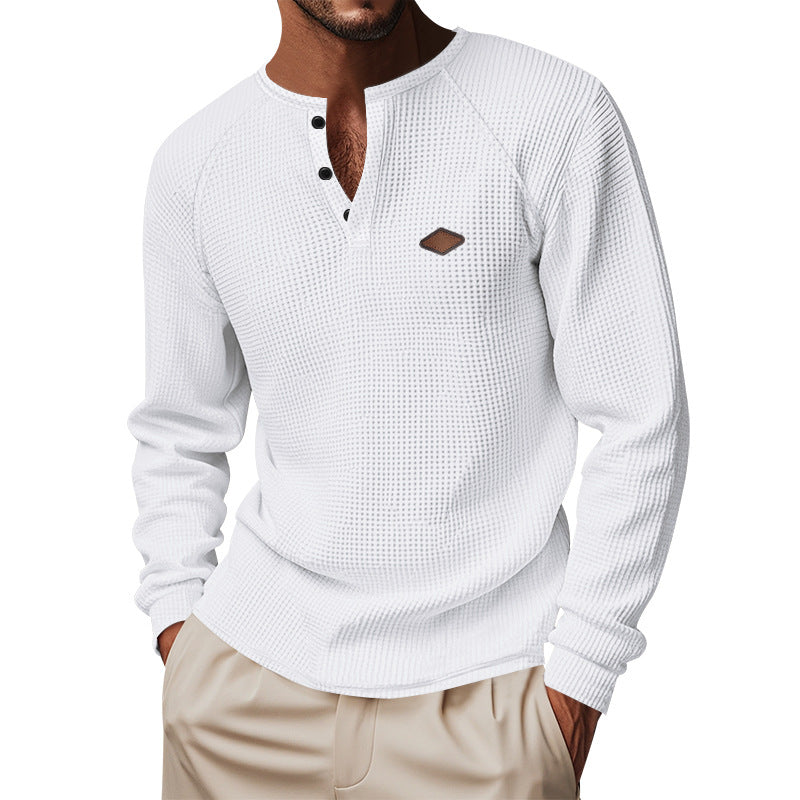 Herren nan Thermo Waffelshirt Henley mit Knopfleiste und Raglanärmeln Drune