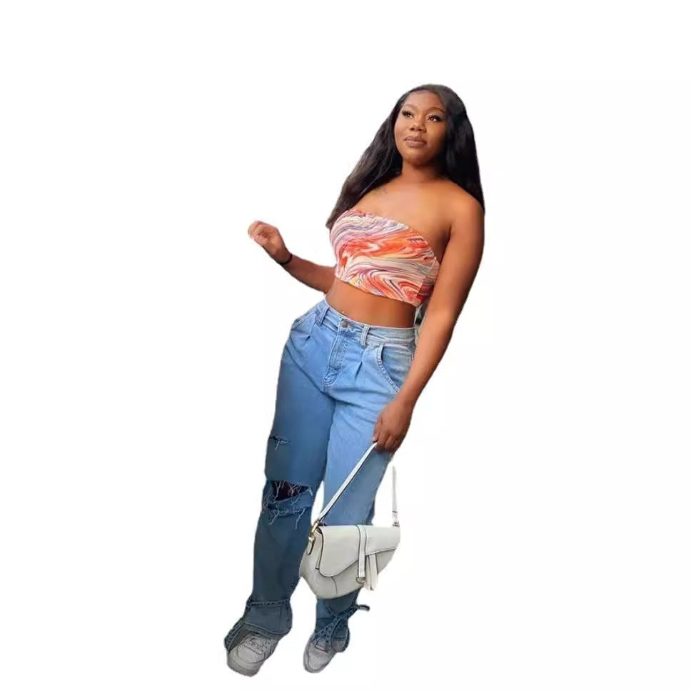 Damen lässige Mom-Jeans mit angesagtem destroyed Look Drune