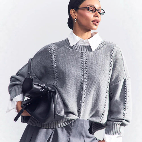 Damen lässiger Strickpullover mit modischer Struktur und übergroßem Schnitt Drune