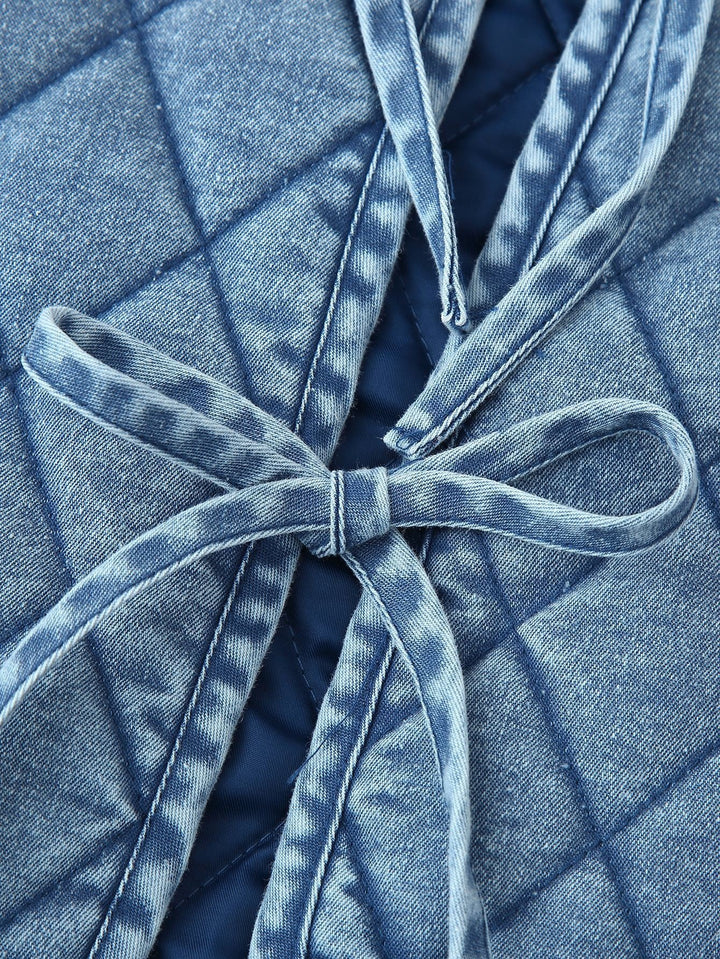 Damen gesteppte Jeansjacke mit Rüschendetails und Bindeverschluss Drune