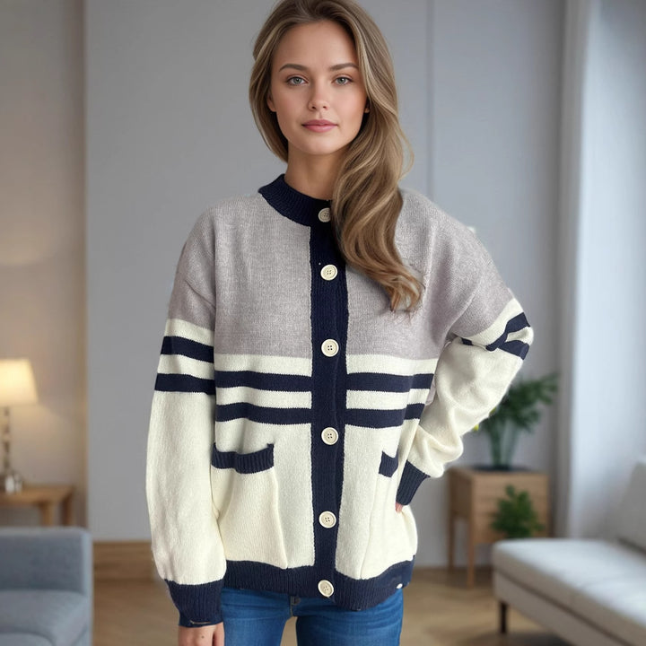 Damen Strickjacke mit modischen Streifen und praktischen Taschen Drune