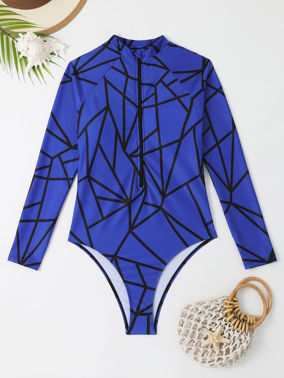 Damen Langarm-Badeanzug mit geometrischem Muster Drune