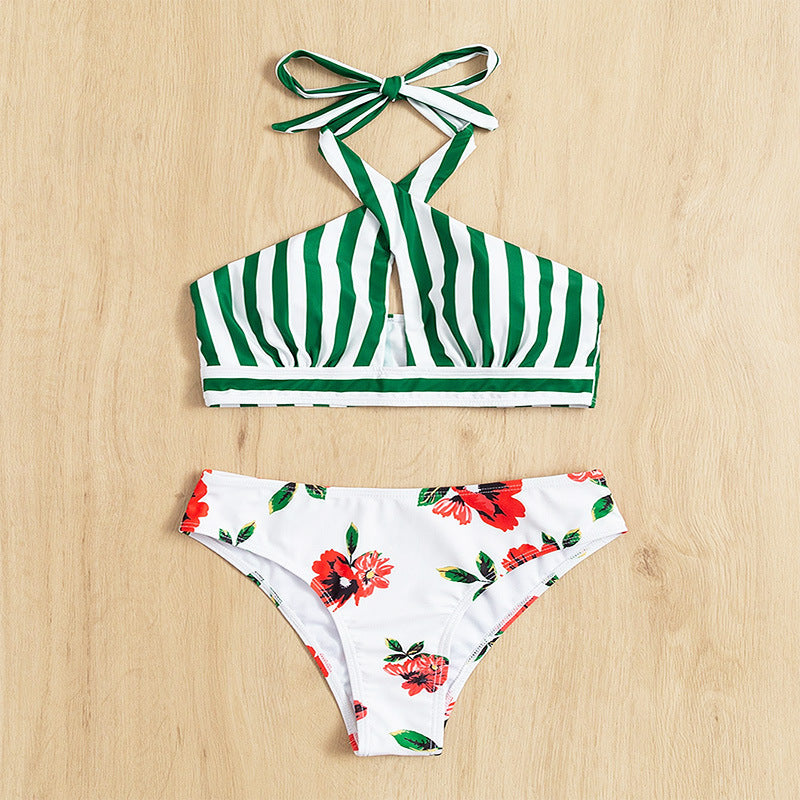 Damen Hochgeschnittener Bikini mit floralem Design und trendigem Wickeloberteil Drune