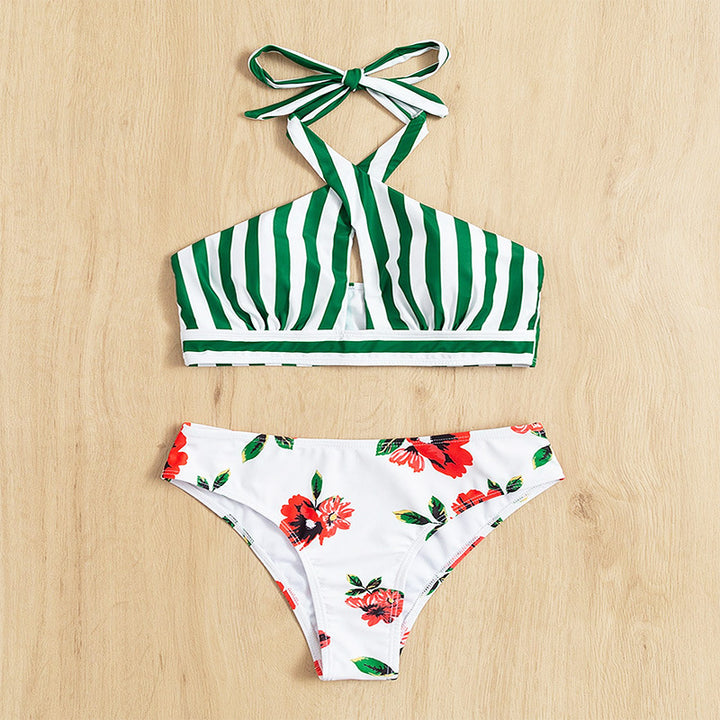 Damen Hochgeschnittener Bikini mit floralem Design und trendigem Wickeloberteil Drune