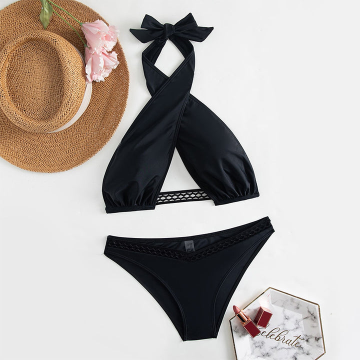 Damen Sport-Bikini mit innovativem Wickeloberteil und feinem Netz-Akzent Drune