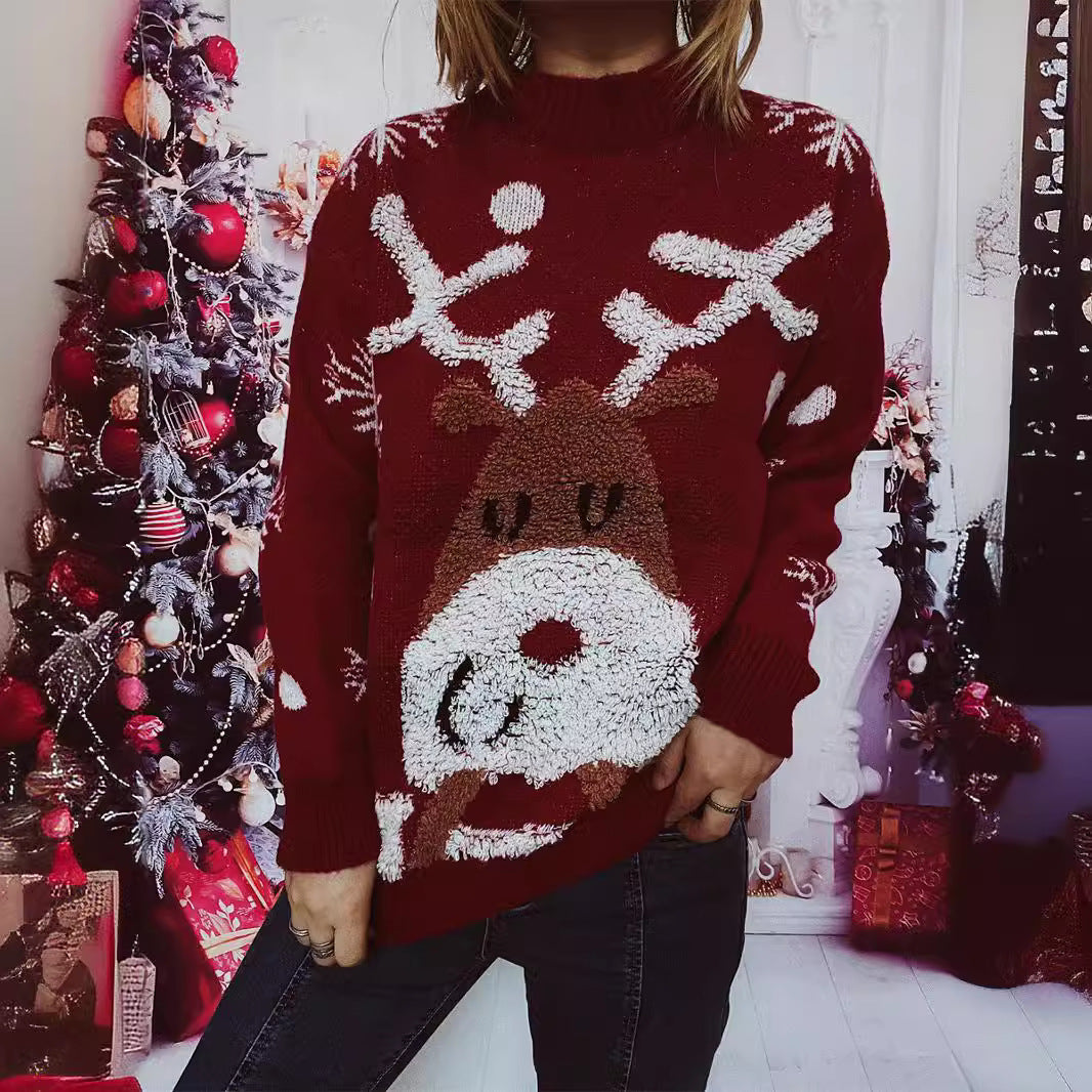Damen Weihnachts-Pullover mit festlichem Rentier-Motiv und strukturiertem Strick Drune