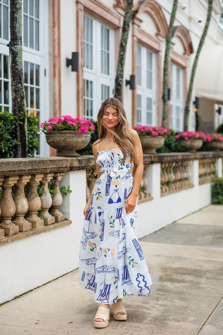 Damen Maxikleid mit verspieltem Cut-Out-Design und dekorativem Kordelzug Drune