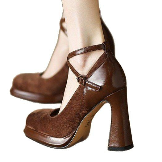 Damen elegante Mary Jane Pumps mit luxuriösem Blockabsatz Drune