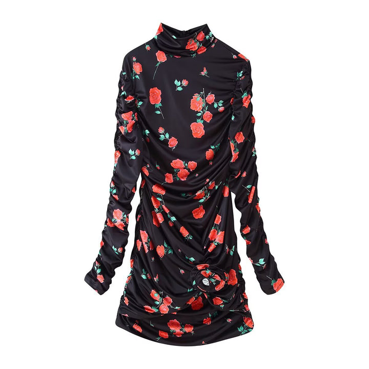 Damen elegantes Rüschenoberteil mit hohem Kragen Drune