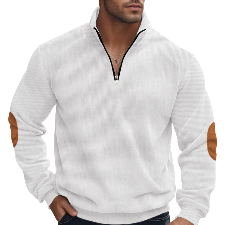 Herren nan Troyer-Halbfleecepullover mit Rippstruktur, elastischen Bündchen und Kontrast-Ellenbogenpatches Drune