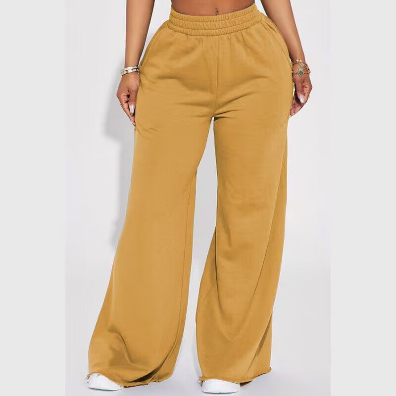 Damen nan weite Highwaist Palazzo-Loungehose mit doppelt gerafftem Komfortbund und fließender Wide‑Leg-Silhouette Drune