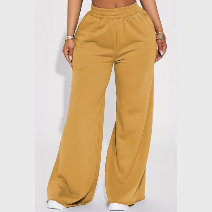 Damen nan weite Highwaist Palazzo-Loungehose mit doppelt gerafftem Komfortbund und fließender Wide‑Leg-Silhouette Drune