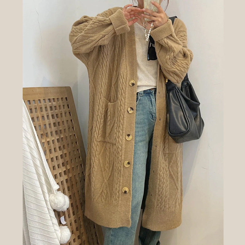 Damen Strickmantel mit Zopfmuster und Taschen Drune