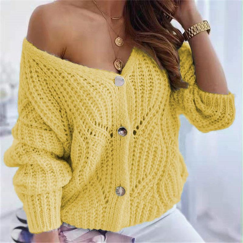Damen Grobstrick-Cardigan mit vorteilhaftem offenen Design und dekorativen Knopfdetails Drune