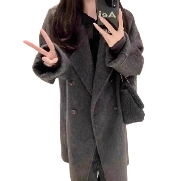 Damen Eleganter doppelt geknöpfter Wollmantel Drune