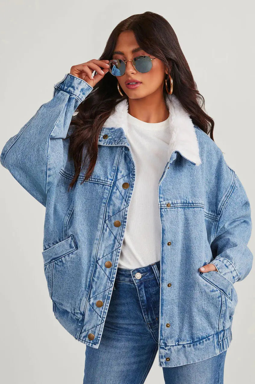 Drune | Damen Denimjacke mit Fleecekragen Trendy und Bequem für Jeden Tag
