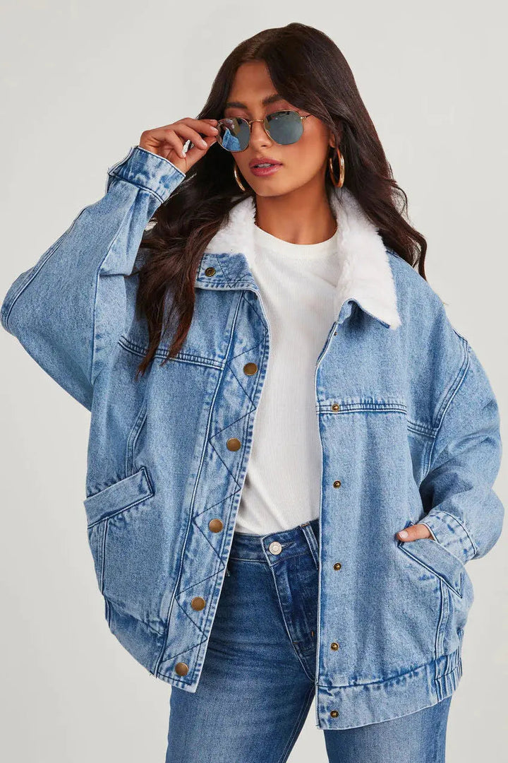 Drune | Damen Denimjacke mit Fleecekragen Trendy und Bequem für Jeden Tag