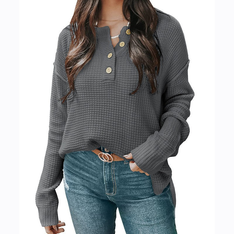 Damen lässiger Oversized Pullover mit Knopfleiste und strukturiertem Material Drune