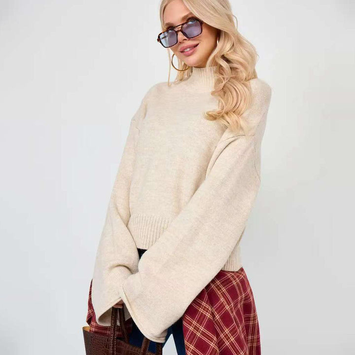 Damen Eleganter Oversized Pullover mit weitem Schnitt und Stehkragen Drune