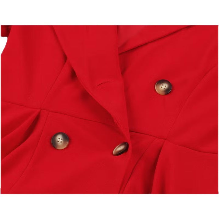 Damen elegantes Midikleid mit doppelter Knopfleiste und schwingendem Rock Drune
