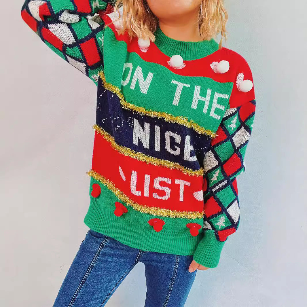 Damen festlicher Pullover mit weihnachtlichem Design und verspielten Details Drune